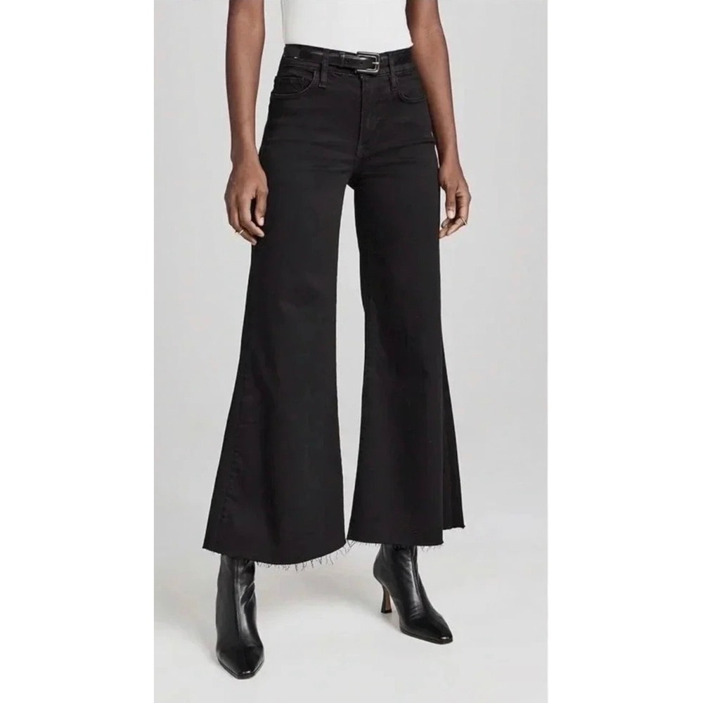 FRAME Le Palazzo Crop High Rise Wide Leg Jeans Tilt Raw After Black Size 26 - Picture 7 of 15